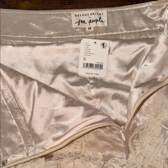 Free People Champagne Lace-Trim Asymmetrical Satin Dress - Picture 14 of 15